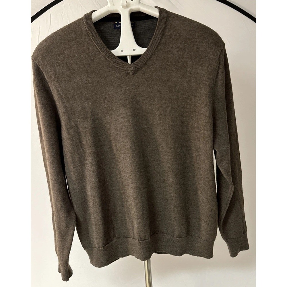 Club Room Men's Sz XL Brown V-neck Sweater Merino Wool Blend